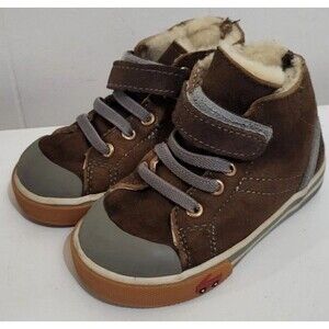 LSee Kai Run Boys Boots Size 6T Brown Shearling Devon Hook & Loop Closure Car